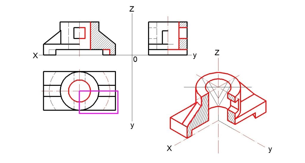 аксонометрия с вырезом четверти